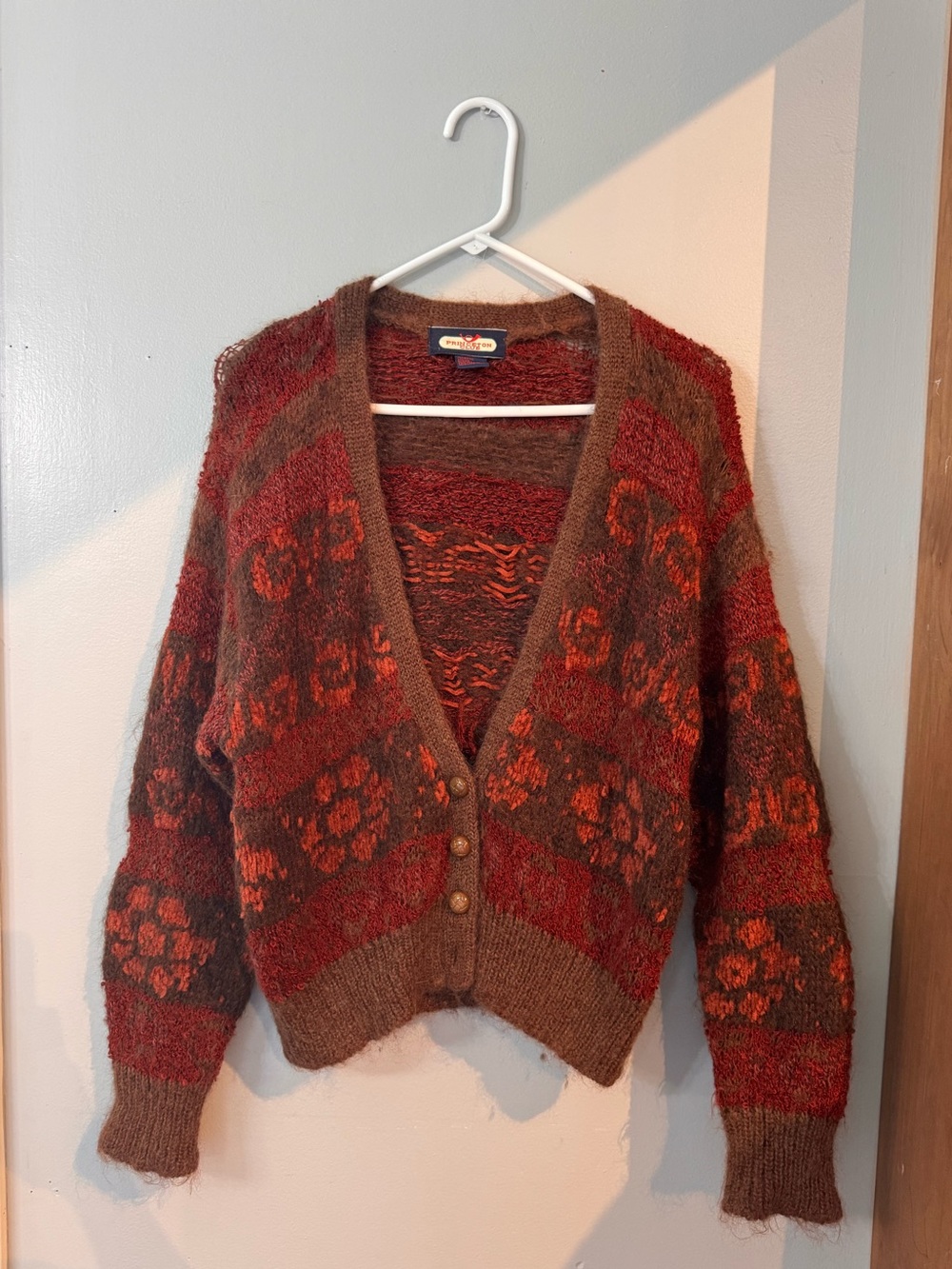 Vintage Princeton Club Chunky Knit Cardigan Sweater | Wool Blend Earth Tones Siz